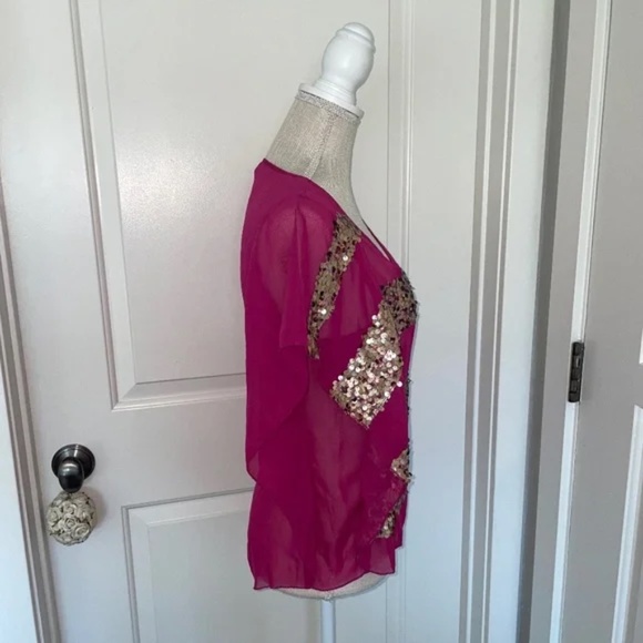 Rampage | Vintage Y2K 2000s Magenta Sheer Sequin Blouse, Size S - Picture 4 of 12